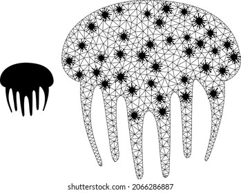 Mesh polygonal jelly fish icon illustration with lockdown style. Abstraction is created from jelly fish icon with black infectious elements.