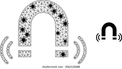 Mesh polygonal magnet field icon illustration with infection style. Model is based on magnet field icon with black infection nodes.