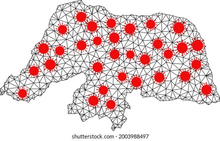 Mesh polygonal Karte von Rio Grande do Norte Staat unter Infektion. Die Vektorstruktur wird aus der Karte des Rio Grande do Norte Staat mit roten infektiösen Elementen erstellt.