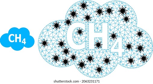Ilustración del icono de la nube de metano poligonal de malla en estilo de brote. El modelo de canal se basa en el icono de la nube de metano con elementos de infección negros.