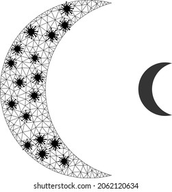 Mesh polygonal moon icon illustration with lockdown style. Carcass model is based on moon icon with black infection nodes.