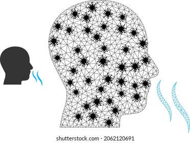 Mesh polygonal nose smell symbol illustration in lockdown style. Abstraction is created from nose smell icon with black virus elements.