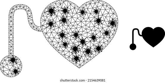 Mesh polygonal pacemaker icon illustration with outbreak style. Model is created from pacemaker icon with black infectious elements.