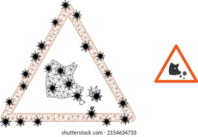 Mesh Polygonal Schweinegrippe Warnung Symbol Illustration im Schließfächerstil. Das Schlachtkörpermodell wird aus dem Schweinegrippe-Warnsymbol mit schwarzen Infektionsartikeln erstellt.