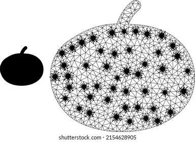 Mesh polygonal pumpkin icon illustration in outbreak style. Carcass model is created from pumpkin icon with black infectious centers.