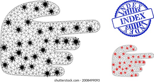 Mesh Polygonal rechten Zeigefinger-Symbole mit Ausbruch-Stil, und Gummi-blauer Rundindex-Stempel. Das Carcass-Modell basiert auf dem rechten Zeigefinger-Symbol mit schwarzen und roten Infektionsknoten.