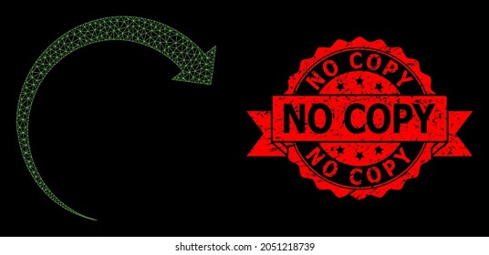 Mesh polygonal rotate forward on a black background, and No Copy grunge ribbon stamp seal. Red stamp seal includes No Copy caption inside ribbon.