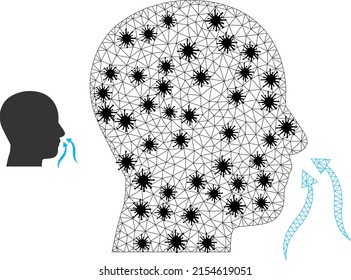 Mesh Polygonal Geruch Sniffer Icon Illustration, entworfen mit Infektionsstil. Das Carcass-Modell wird aus dem Geruchssegierungssymbol mit schwarzen Coronavirus-Elementen erstellt.