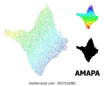 Mapa poligonal y sólido de malla del estado de Amapa. El modelo vectorial se crea a partir del mapa del estado de Amapa con estrellas rojas. Líneas abstractas y estrellas se combinan en el mapa del estado de Amapa.