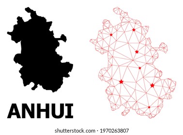 Mesh polygonal and solid map of Anhui Province. Vector model is created from map of Anhui Province with red stars. Abstract lines and stars form map of Anhui Province.