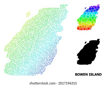 Mesh polygonal and solid map of Bowen Island. Vector model is created from map of Bowen Island with red stars. Abstract lines and stars form map of Bowen Island.