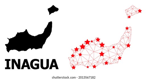Mesh polygonal and solid map of Inagua Islands. Vector model is created from map of Inagua Islands with red stars. Abstract lines and stars are combined into map of Inagua Islands.