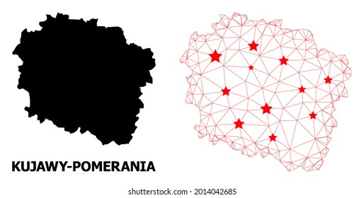 Mesh polygonal and solid map of Kujawy-Pomerania Province. Vector structure is created from map of Kujawy-Pomerania Province with red stars.
