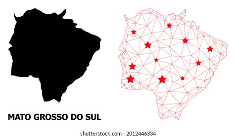 Mapa poligonal y sólido de malla del estado de Mato Grosso do Sul. La estructura vectorial se crea a partir del mapa del estado de Mato Grosso do Sul con estrellas rojas.