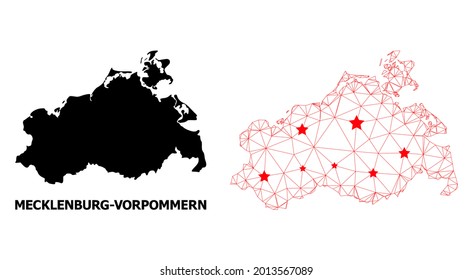 Mesh polygonal and solid map of Mecklenburg-Vorpommern State. Vector model is created from map of Mecklenburg-Vorpommern State with red stars.