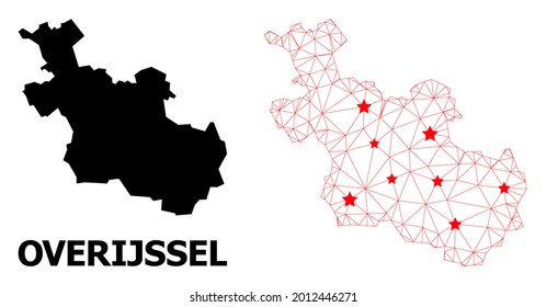 Mesh polygonal and solid map of Overijssel Province. Vector model is created from map of Overijssel Province with red stars. Abstract lines and stars are combined into map of Overijssel Province.