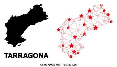 Mesh polygonal and solid map of Tarragona Province. Vector model is created from map of Tarragona Province with red stars. Abstract lines and stars are combined into map of Tarragona Province.