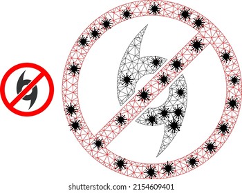 Mesh polygonal stop cyclone icon illustration with infection style. Carcass model is based on stop cyclone icon with black Covid items.