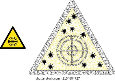 Mesh polygonal target danger icon illustration with infection style. Abstraction is created from target danger icon with black infection centers.