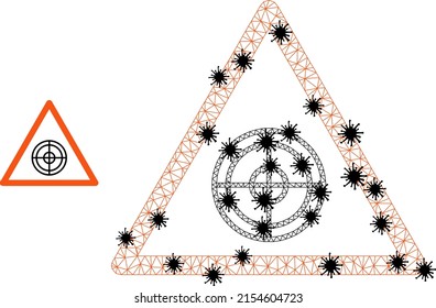 Mesh polygonal target warning icon illustration with outbreak style. Abstraction is created from target warning icon with black coronavirus nodes.