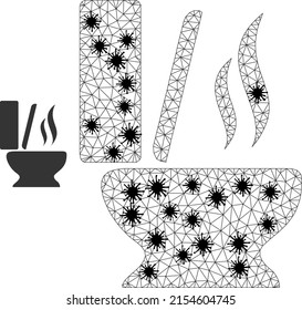 Mesh polygonal toilet smell symbol illustration with lockdown style. Model is created from toilet smell icon with black Covid centers.