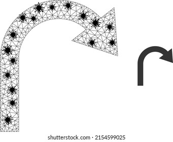 Mesh polygonal drehen zurück Pfeil-Symbol Illustration im Ausbruchstil. Die Abstraktion basiert auf einem Pfeilsymbol mit schwarzen ansteckenden Elementen.