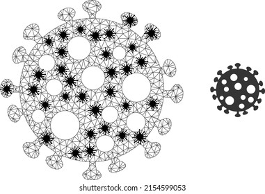 Ilustración del icono de la célula de virus poligonal de malla en estilo de bloqueo. La abstracción se basa en el icono de la célula del virus con elementos de infección negra.