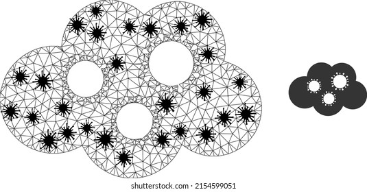 Mesh Polygonal Virus Cloud Symbol Illustration im Infektionsstil. Das Schlachtkörpermodell basiert auf dem Virus-Cloud-Symbol mit schwarzen Infektionselementen.