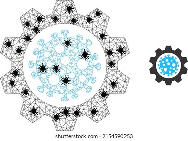 Mesh Polygonal Virus Zahnsymbol Illustration mit Ausbruchsstil. Das Schlachtkörpermodell wird aus dem Virus-Zahnsymbol mit schwarzen Coronavirus-Elementen erstellt.