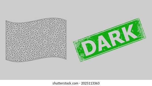 Mesh polygonal waving black flag and scratched Dark rectangle seal. Carcass model is based on waving black flag. Green rectangle Dark grunge seal. Designed for political or patriotic doctrines.