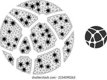 Mesh Polygonal Web-Kugel Icon Illustration in lockdown Stil. Das Carcass-Modell wird aus dem Web-Kugel-Icon mit schwarzen Covid-Knoten erstellt.