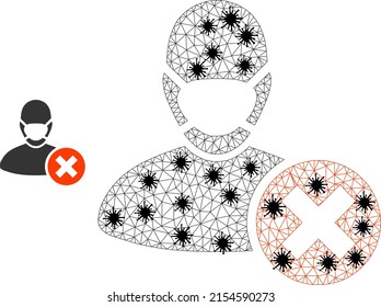 Mesh polygonal wrong masked man symbol illustration with infection style. Carcass model is based on wrong masked man icon with black infection nodes.