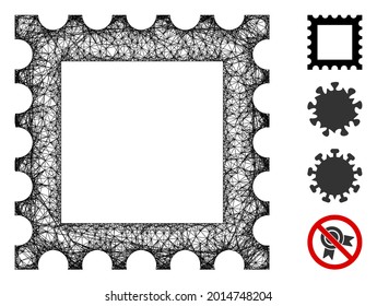Mesh postage stamp web icon vector illustration. Carcass model is based on postage stamp flat icon. Network forms abstract postage stamp flat carcass.
