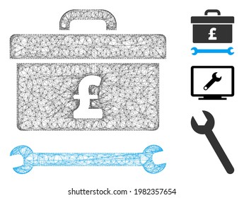 Ilustración vectorial de icono web poligonal de caja de herramientas de malla libra. El modelo de canales se crea a partir de un icono plano de caja de herramientas de libra. La malla triangular forma un modelo plano de caja de herramientas de libra abstracta.