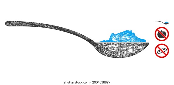 Mesh powder spoon polygonal web 2d vector illustration. Carcass model is based on powder spoon flat icon. Triangular mesh forms abstract powder spoon flat model.