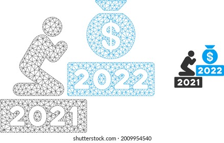 Mesh pray for money 2022 model icon. Wire frame polygonal mesh of vector pray for money 2022 isolated on a white background. Abstract 2d mesh designed with polygonal grid and points.