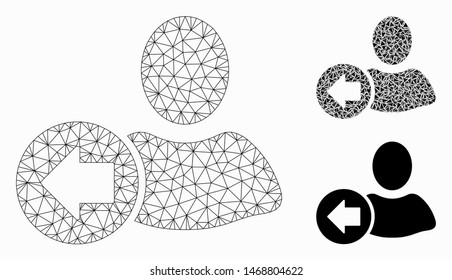 Mesh previous user model with triangle mosaic icon. Wire carcass triangular network of previous user. Vector mosaic of triangles in variable sizes, and color shades. Abstract flat mesh previous user,