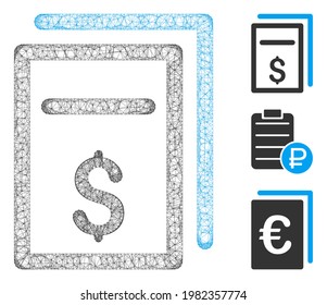 Ilustración de vectores de icono web poligonal de copia de precio de malla. La abstracción se basa en el icono plano de copia de precios. La malla triangular forma un modelo plano de copia de precio abstracto.