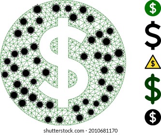 Ilustración vectorial 2d poligonal de precio de malla, con elementos de infección negros. El modelo Carcass se basa en el icono plano de precio, con elementos de infección y malla triangular.