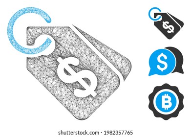 Etiquetas de precio de malla ilustración vectorial de símbolo web poligonal. El modelo se basa en el icono plano de etiquetas de precio. La malla triangular forma etiquetas de precio abstractas de canales planos.