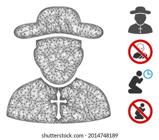 Mesh priest web icon vector illustration. Carcass model is based on priest flat icon. Net forms abstract priest flat model. wireframe flat web network isolated on a white background.