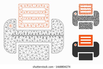 Mesh print model with triangle mosaic icon. Wire frame polygonal mesh of print. Vector mosaic of triangle parts in variable sizes, and color tinges. Abstract flat mesh print, designed with triangles.