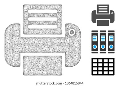 Mesh printer polygonal web icon vector illustration. Model is based on printer flat icon. Triangular network forms abstract printer flat carcass.
