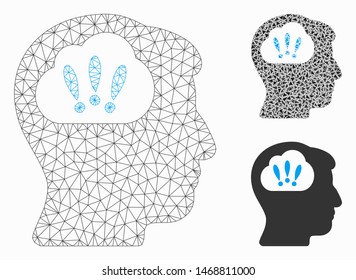 Mesh problem brainstorm model with triangle mosaic icon. Wire frame triangular mesh of problem brainstorm. Vector mosaic of triangle elements in different sizes, and color tints.
