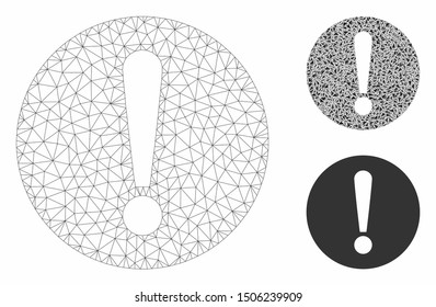 Mesh problem model with triangle mosaic icon. Wire frame triangular mesh of problem. Vector mosaic of triangle elements in variable sizes, and color shades. Abstract flat mesh problem,