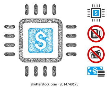 Mesh processor price web icon vector illustration. Carcass model is based on processor price flat icon. Mesh forms abstract processor price flat model.