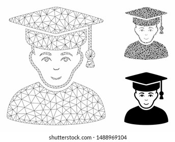 Mesh professor model with triangle mosaic icon. Wire frame triangular mesh of professor. Vector mosaic of triangle elements in various sizes, and color shades. Abstract flat mesh professor,