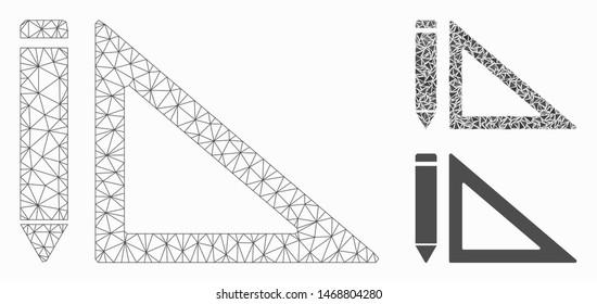 Mesh project design model with triangle mosaic icon. Wire frame triangular mesh of project design. Vector mosaic of triangle elements in different sizes, and color tints.