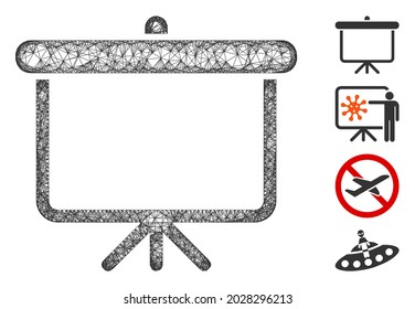 Mesh projection board web icon vector illustration. Carcass model is based on projection board flat icon. Mesh forms abstract projection board flat carcass.
