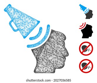 Mesh propaganda megaphone web icon vector illustration. Abstraction is based on propaganda megaphone flat icon. Network forms abstract propaganda megaphone flat carcass.